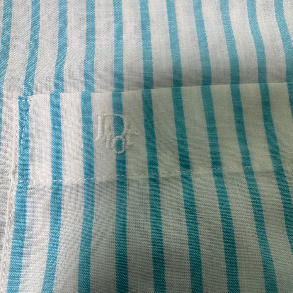 Christian Dior 80s Striped Short Sleeve Shirt Turquoise/Mint Green Mens Size 16 - Picture 3 of 8